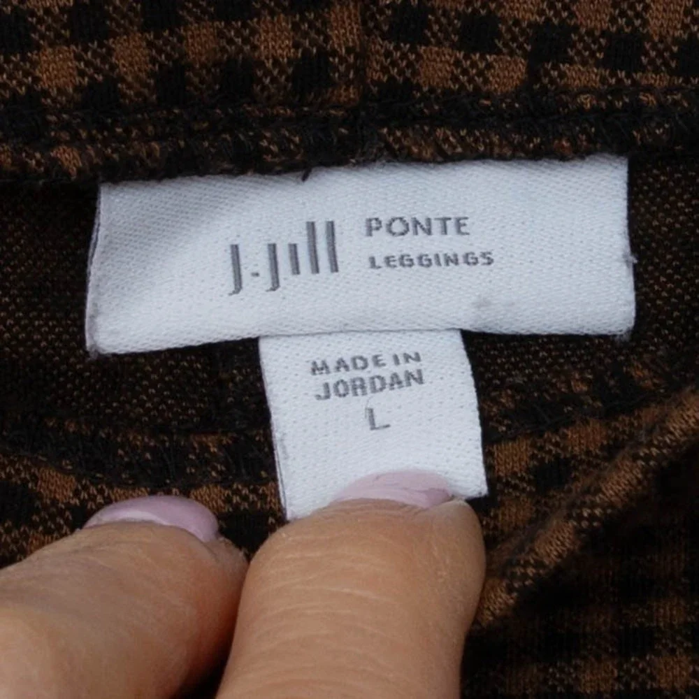J Jill Womens Ponte Leggings Brown Black Gingham Size L Pull‎ On Stretch Office